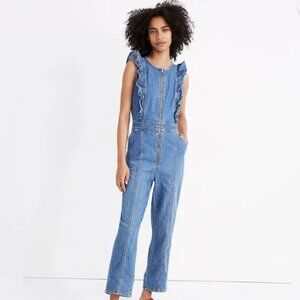 Madewell Denim Ruffle-Sleeve Zip-Front Jumpsuit